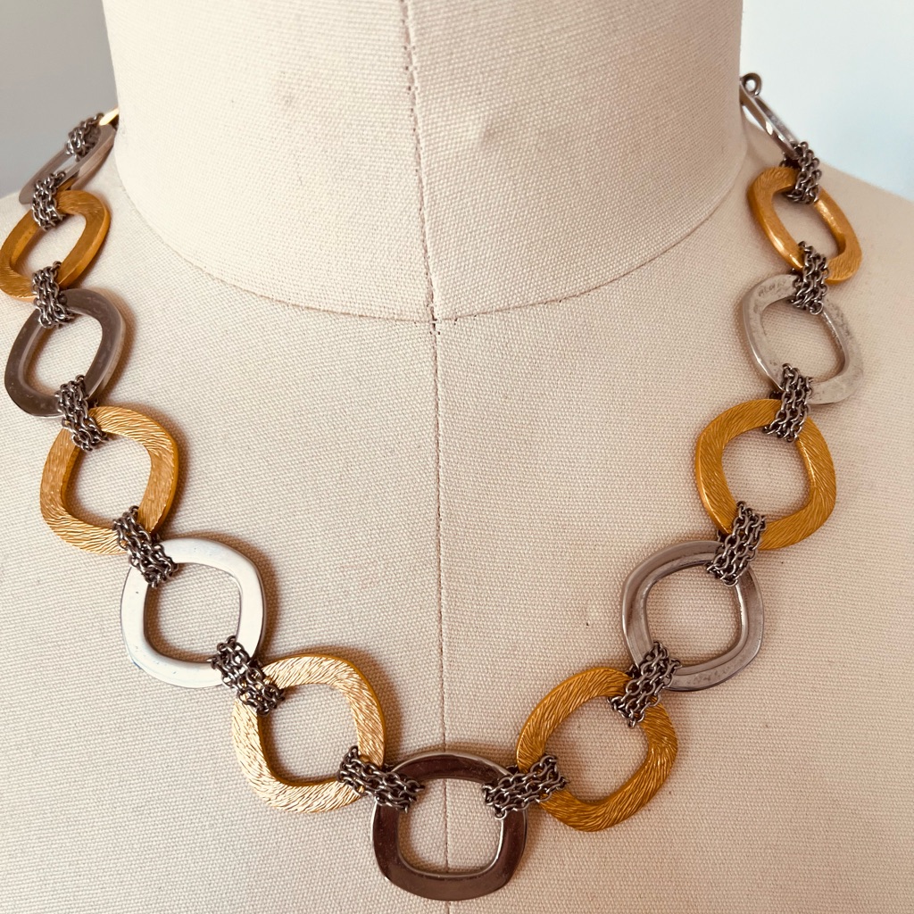 1990s Steel By Design Two Tone Necklace Rounded Square Euc